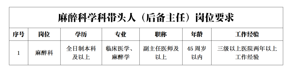 阜陽(yáng)市婦女兒童醫(yī)院2024年引進(jìn)麻醉科學(xué)科帶頭人（后備主任）公告